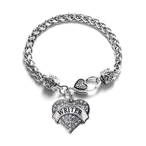 Inspired Silver - Writer - Silver Braided Bracelet for Women - Pave Heart Charm Bracelet Jewelry Gift with Cubic Zirconia - Women's Charm Bracelet with Lobster Claw Clasp