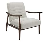 Amazon Brand – Rivet Spear Mid-Century Modern Channel Tufted Accent Chair with Wood Arms, 29.1'W, Ivory-Grey