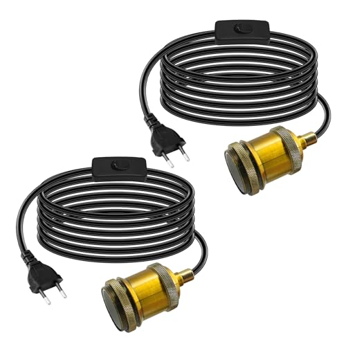 2 Piezas Lámpara Colgante con Enchufe Portalámparas E27 con Interruptor y Cable Negro Grueso de 5M