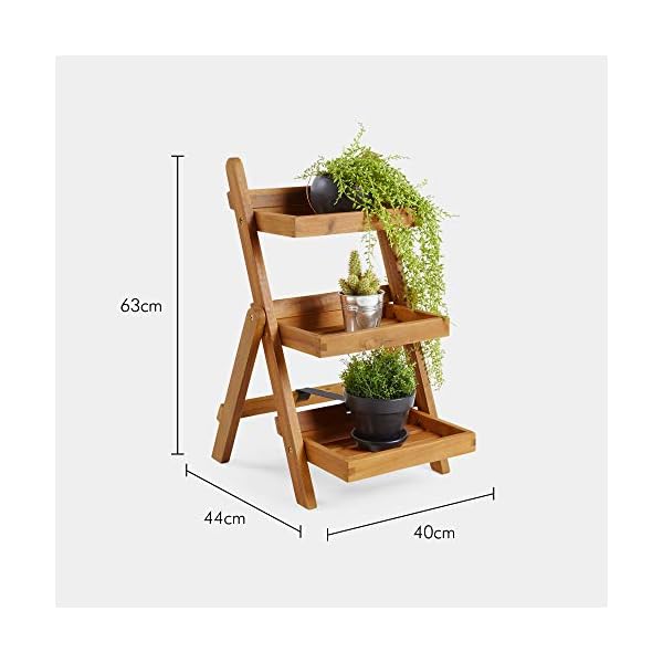 VonHaus 3 Tier Plant Stand Folding – Ladder Planter Wooden – Outdoor Plant Stand – Tiered Planter – Wooden Plant Stand – for Outdoor or Indoor - Garden Decorative Rack Ladder and Shelving for Flowers - Image 5