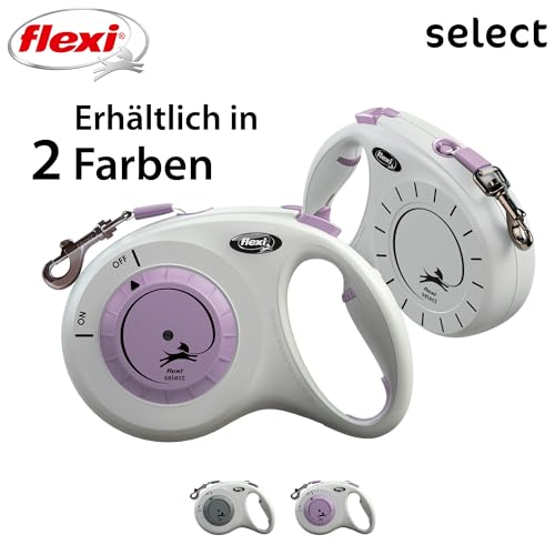 flexi® Select M Gurt 0-7 m grau/lila, Roll-Leine für Hunde bis 25 kg