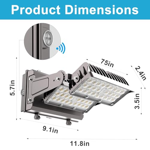 Image of Lightdot 250W LED Wall Pack Lights, 360 Adjustable Panel with Dusk to Dawn Photocell, 37500Lm 5000K Daylight, IP65 Waterproof & Advanced Heat Dissipation Outdoor Security Lighting(Height:20~35ft)