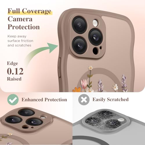 GVIEWIN for iPhone 14 Pro Max Case Compatible with MagSafe [Curly Wave Edge][Full Camera Protection] Floral Translucent Shockproof Magnetic Women Phone Case for 14 Pro Max, Primrose/Brown by GVIEWIN - Used condition - Image 5