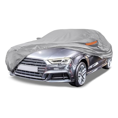 Image of Silver Tone Heavy Duty Waterproof Car Cover for Sedan 179 inch-185 inch - All-Weather UV Protected Outdoor Full Exterior Cover with Sun /Snow /Rain Resistance