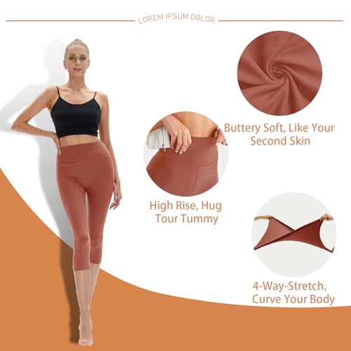 High Waisted Leggings for Women - No See Through Tummy Control Cycling Workout Yoga Pants with Pockets Reg & Plus