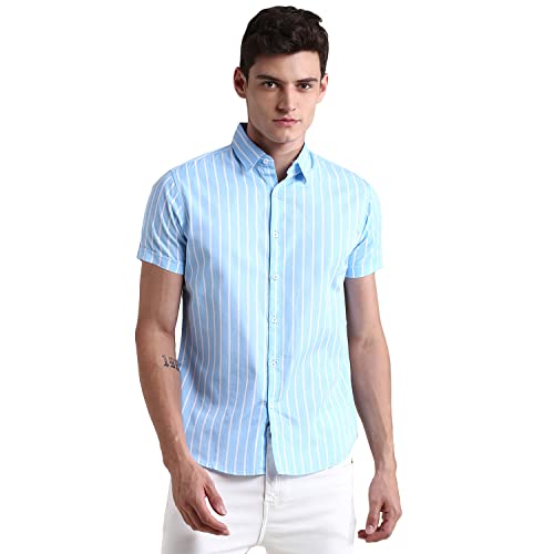 Image of Dennis Lingo Men's Cotton Striped Slim Fit Casual Shirt