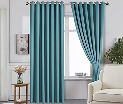 The House Of Emily Blackout Room Darkening Eyelet Curtains - Thermal Insulating Window Curtains | Panels | Drapes - 2 Curtain Set - 2 Tie Backs Included (66" x 90", Teal)