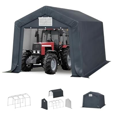 MFSTUDIO Outdoor Storage Sheds 10x15 ft, Portable Carport Shelter Garages Heavy Duty Canopy with Rolled up Zipper Doors, Outside Utility Shed Garage Tent for Patio Furniture, Vehicles and Tools