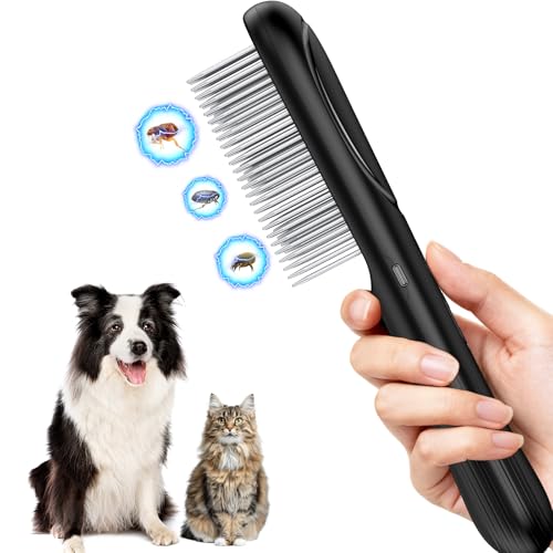 Pettine antipulci, Pettine antipulci per cani e gatti, elettrico per animali domestici per la rimozione di pulci e pidocchi, elettrico con ioni negativi per cani, gatti e animali