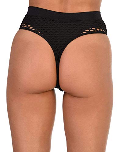 iHeartRaves Ultimate Baddie Fishnet Thong Booty Shorts (Black, X-Large) - Thumbnail 4