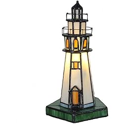 Lamparas Faro Bieye L30221 11 pulgada Faro Lámpara de mesa de acento del vitral del estilo de Tiffany
