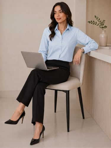 Image of OOMPH! Women's Cotton Solid Relaxed Fit Formal Shirt | Full Sleeve Drop Shoulder Button-Down Office Shirt | Spread Collar Workwear & Smart Casual Top