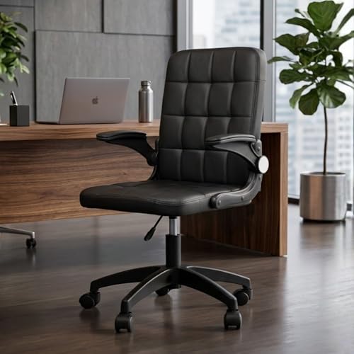 Image of HAVAI Urban Seat Executive Office Chair | Premium Black PVC Upholstery | Folding Mechanism | Ergonomic Cushioned Seat | Class 1 Gas Lift | Nylon Base & Wheels | (Black)