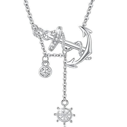 OHAYOO Anchor Necklace 925 Sterling Silver Nautical Anchor Dangle Pendant Necklace Vintage Jewelry Gifts for Women Mom Mother Daughter