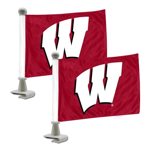FANMATS 61938 Wisconsin Badgers Ambassador Car Flags - 2 Pack Mini Auto Flags, 4in X 6in, Perfect for Hood or Trunk