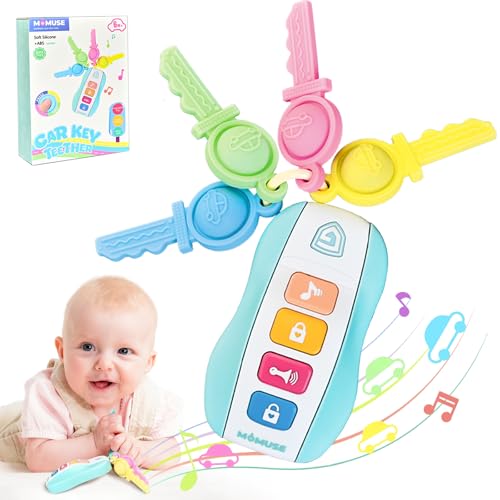 MOMUSE Giochi Dentizione Neonato con Chiavi dell'auto, Massaggia Gengive Neonati Anello per la Dentizione del Bambini Senza BPA, Giocattoli Musicali per Neonati di età Superiore
