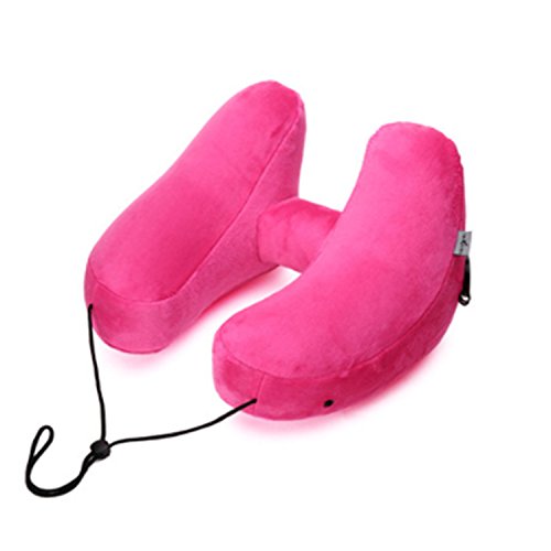 tecmac Multi-Purpose H-Shape Inflatable Travel Neck Pillow with Removable Outer Cover | Lightweight | Pink