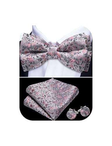 Image of YOHOWA Paisley Striped Men Bow Tie Pre-Tied Formal Adjustable Colorful Bowties Handkerchief Cufflinks Set Wedding Party