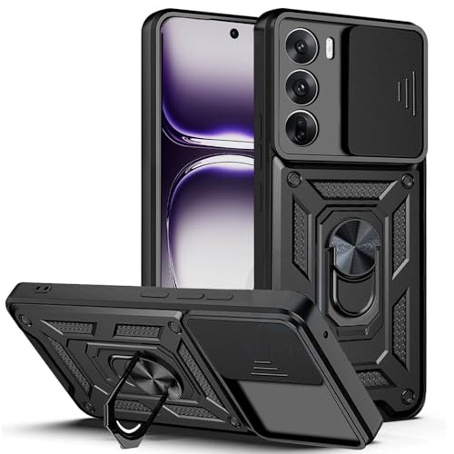 Image of AESTMO Tough Armor Oppo Reno 12 5G Bumper Back Case Cover | Ring Holder & Sliding Camera Shield Cover | 360 Degree Protection Back Case Cover for Oppo Reno 12 5G (Black)