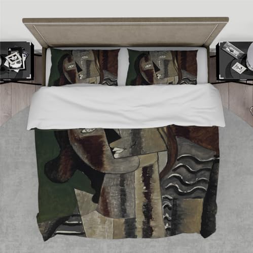 RIVINE Georges Braque Style Duvet Cover 3 Pieces têTe De Femme Ii, 1930 Ultra Soft Washed Bedroom Bedding Set with 2 Pillow Shams 4 Ties Queen