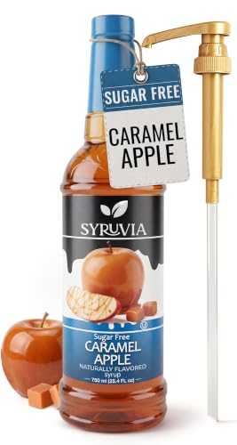 Syruvia Sugar Free Coffee Syrup, Caramel Apple Flavored Syrup For Drinks, Lattes, And Desserts, Natural Flavors – 25.4 Fl Oz - With Pump