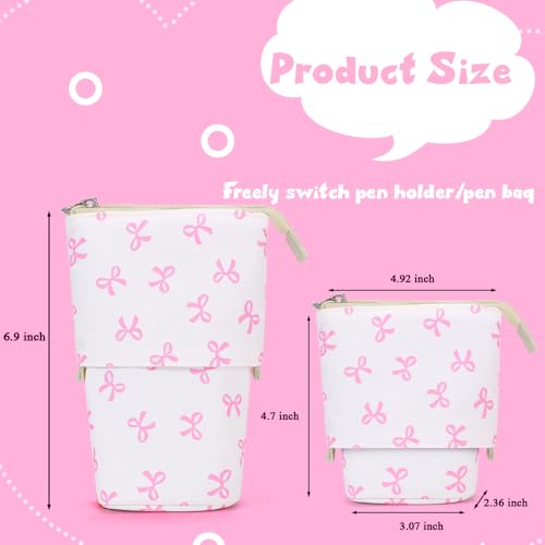 Image of KPX Cute Standing Pencil Case Pen Holder for Kids, Pop Up Stand UP Bubble Tea Pen Organizer Kawaii Stationary for Christmas Holiday New Year Office (Bow)