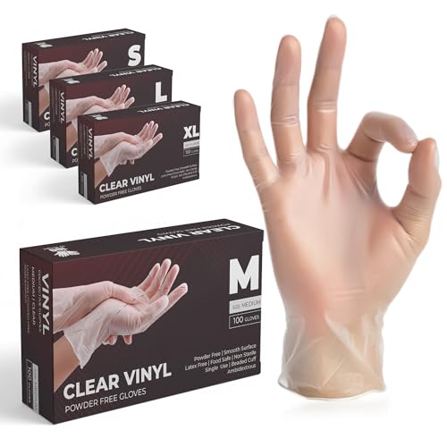 The Real Touch Vinyl Multi-Purpose Gloves, Powder Free, Disposable, Extra Strong - Box of 100 - Clear