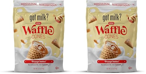 got milk? Mini Waffle Cones, Peanut Butter, 4.24 Oz. / 119g Resealable Bag, Delicious Peanut Butter Filled Waffle Cone Bites, Mini Ice Cream Cones for Dessert or Snack, Retail Pack (Pack of 2)