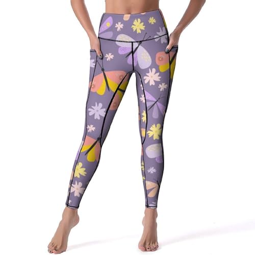 Legging violet papillon résistant aux squats taille haute fitness gym S
