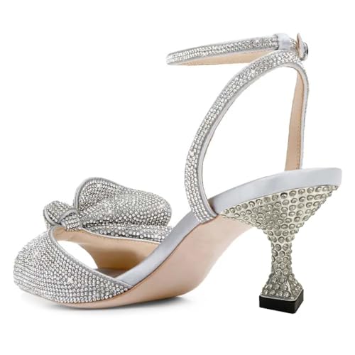 Pazzion Women Open Toe Low Heel Rhinestones Bows Sandals Open Toe Strap Buckles Pumps Daily Wedding Dress Shoes Size 4-16 US3