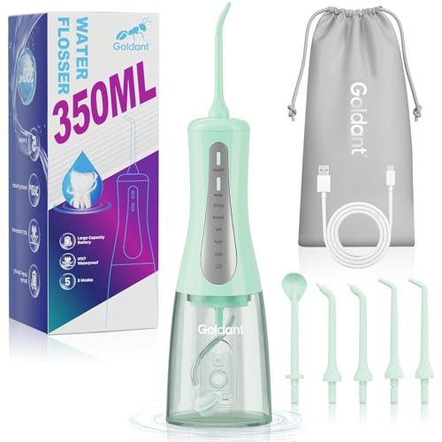 Image of 2026 New 350ML Water Dental Flosser Teeth Pick with Bag, 5 Modes Portable Cordless Oral Irrigator Cleaner, Electric Rechargeable IPX7 Waterproof for Home Travel Teeth Cleaning Flossing (Green)