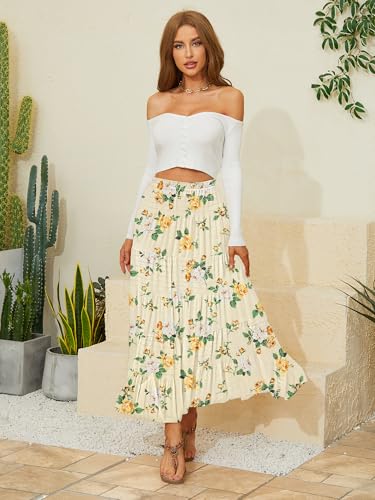 Image of NASHALYLY Women's Chiffon Elastic High Waist Pleated A-Line Flared Maxi Skirts