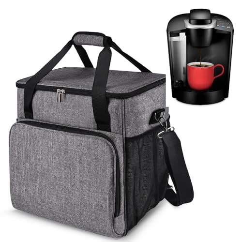 BAGLHER Coffee Maker Travel Bag Compatible with Keurig K-Classic、Keurig K-Elite、Keurig K-Compact or Other Accessories, Portable Coffee Maker Case with Shoulder Strap for Travel, Grey