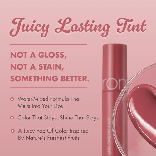 Image of rom&nd Juicy Lasting Tint #18 Mulled Peach - K-Beauty Glossy Lip Stain | Hydrating, Long-Lasting, Non-Sticky Syrupy Finish | Natural Fruit-Inspired Coral Peach for All Skin Tones