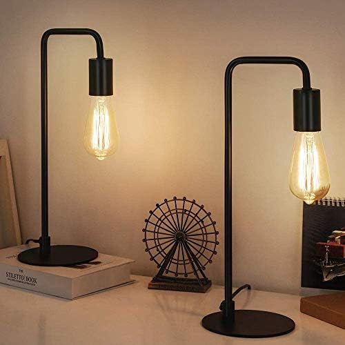 Industrial Table Lamps, Vintage Nightstand Lamps Set of 2, Bedside Lamps for Bedroom, Living Room, Office - Black