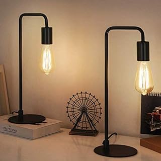 Industrial Table Lamps, Vintage Nightstand Lamps Set of 2, Bedside Lamps for Bedroom, Living Room, Office - Black