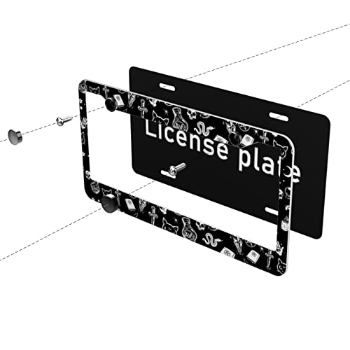 Gothic Moon Skull Car License Plate Frame 2 Pack, Front Rear Witchy Witch License Plate Covers Holder Cute Metal Stainless Car Tag Frame Car Accessories For Women Girl Men Vehicles Auto Decoration #TOP3