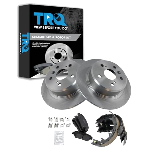 Image of TRQ Rear Brake Pad and Rotor Set Ceramic Parking Brake Shoe Set Compatible with 1998-1999 Toyota Avalon