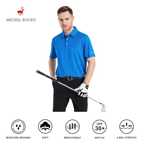 Image of Mens Golf Shirt Moisture Wicking Dry Fit Performance Sport Short Sleeve Striped Golf Polo Shirts for Men