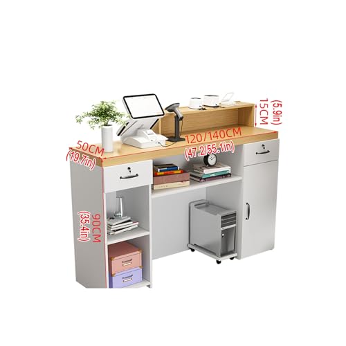 Modern Reception Counter with Storage Space Double Tier Checkout Desk for Commercial Use Standing Reception Desk for Businesses Stylish Cashier Counter