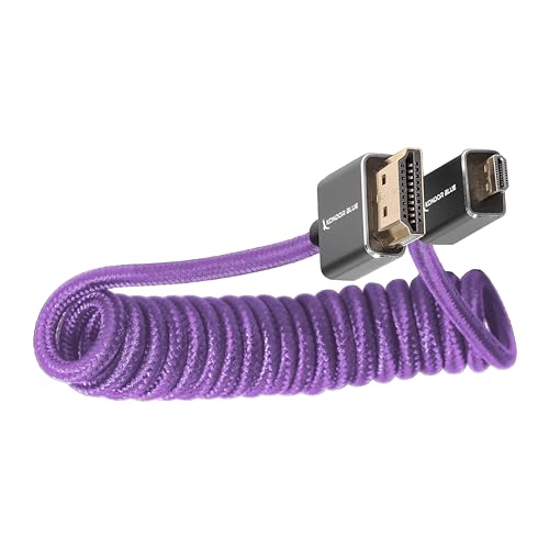 Image of KONDOR BLUE X Gerald Undone | MK2 HDMI to Micro HDMI Thin Short Coiled Braided Cable for On-Camera Monitors, Capture Cards + More | 4K /60hz | 18Gbps 3D HDR MetaData | Limited Edition Purple