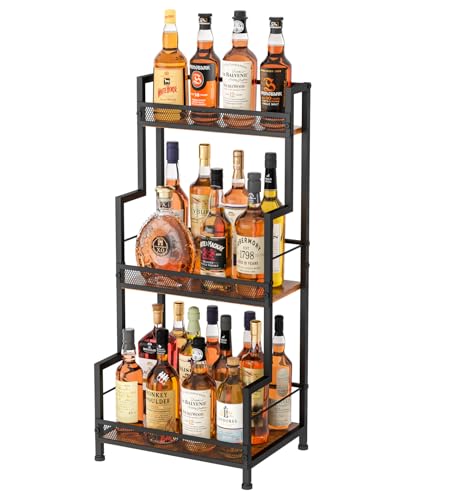 Bliesosfud Trapezoid Liquor Stand, 3 Tier Liquor Cabinet, Wine Bottle Display Shelf for Home Bar, Mini Corner Liquor Bottle Display Stand for Whiskey, Wine, Stepped Wine Rack Freestanding Floor