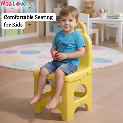 Image of Plastic Foldable Chair for Kids | School Study Chair for Indoor or Outdoor Use for Toddler Kids | Strong & Stable, Safe Rounded Edges | Capacity Up to 40 Kg (Rabbit Yellow)