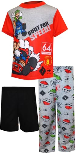 Super Mario Mariokart 8 Boys MARIOKART Built for Speed Lightweight 3 piece Pajamas (6) Grey