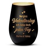 Love Faith - Vergiss Valentinstag - Personalisiertes Windlicht als Geschenk zum Valentinstag für Paare schwarz & Gold, mattiertes Glas