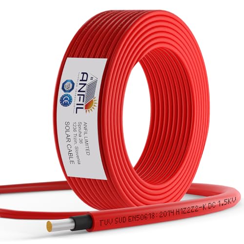 ANFIL Solar Panel PV Cable DC Rated Black & Red 4mm² 6mm² - 1800V Double Insulated Quality Wire (10m, 4mm² Red) ANFIL Solar Panel PV Cable DC Rated Black & Red 4mm² 6mm² - 1800V Double Insulated Quality Wire (10m, 4mm² Red)