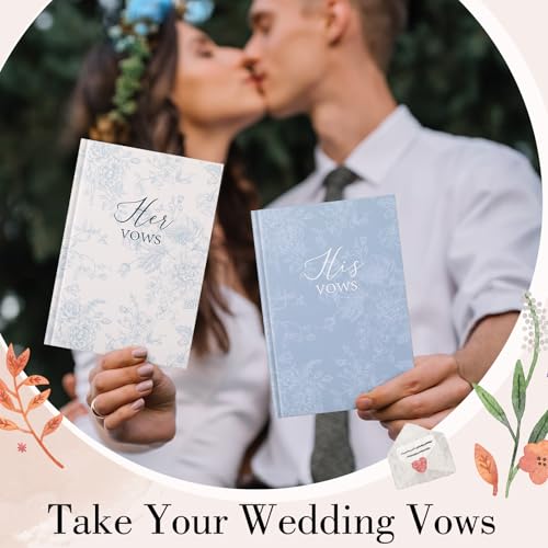 Image of Engrowtic Set of 2 Wedding Vow Books His and Hers (6.06x4.17) Premium Wedding Keepsake Essentials Elegant Bridal Shower Engagement Ceremony Gift for Bride Groom(Blue,Floral)