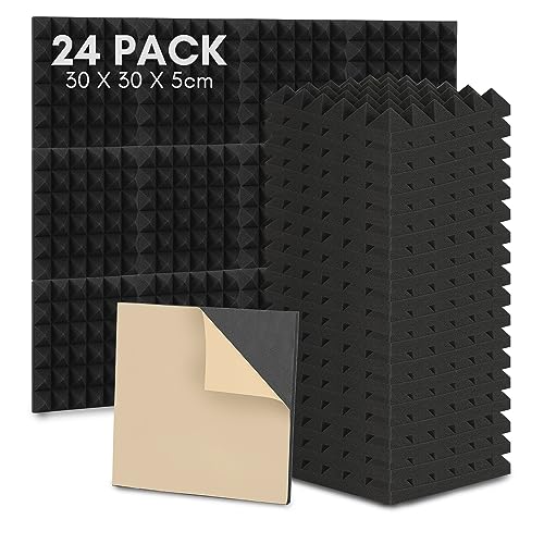 Ansobea Lot de 24 Panneaux de Mousse Acoustique,Pyramide Mousse Acoustique,haute densité Panneau Acoustiques, Mousse Anti-bruit pour podcasting, 30 * 30 * 5 cm