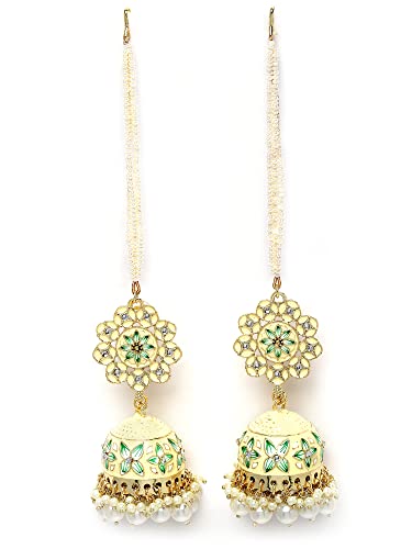 Image of Karatcart Gold Plated Pearl Beaded Kundan Kaanchain Earrings for Women
