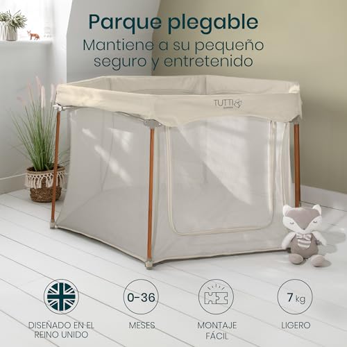 Miniatura 2 de Tutti Bambini Parque Infantil Bebe - Corralito Bebe Plegable Con Paredes De Malla, Puerta Con Cremallera, Colchoneta De Suelo Y Bolsa De Transporte - 135 X 135 X 75 Cm - Crudo